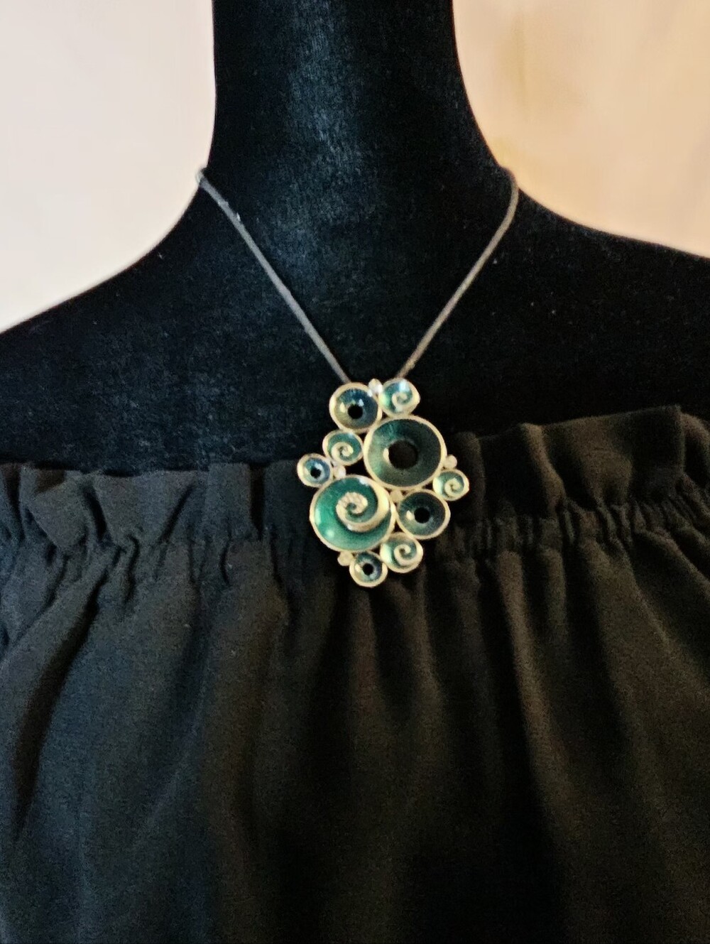 Boho Teal & Silver Geometric Circle Spiral Cord Necklace